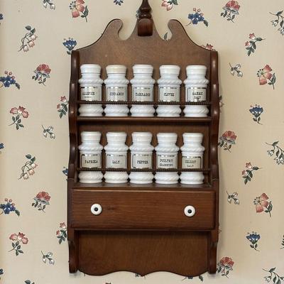 Vintage Milk Glass Spice Rack and Recipe Box
