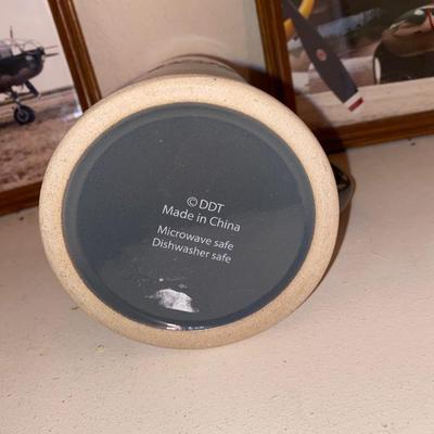 32 OUNCE "PROMOTED TO GRANDPA" MUG AND PHOTOGRAPHS OF AN OLD FIGHTER PLANE AND OTHER INTERESTING ITEMS