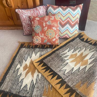 SOUTHWEST STYLE WOVEN RUG AND THROW PILLOWS