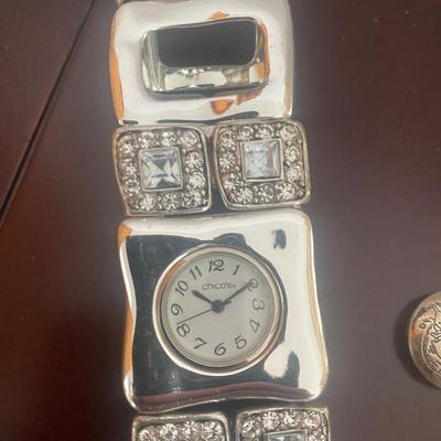 MEN & WOMEN'S WATCHES, SILVER TONE BUTTON COVERS AND COSTUME JEWELRY