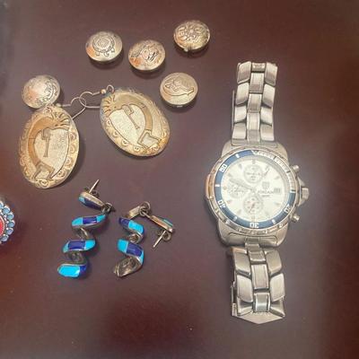 MEN & WOMEN'S WATCHES, SILVER TONE BUTTON COVERS AND COSTUME JEWELRY