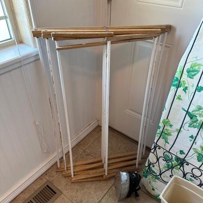 CLOTHES DRYING RACK, IRONING BOARD, BLACK & DECKER - THE CLASSIC STEAM AND DRY IRON AND WASTE BASKET