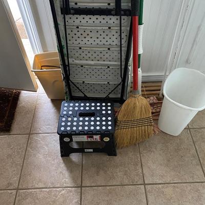 CLOTHES DRYING RACK, IRONING BOARD, BLACK & DECKER - THE CLASSIC STEAM AND DRY IRON AND WASTE BASKET