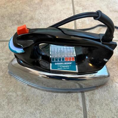 CLOTHES DRYING RACK, IRONING BOARD, BLACK & DECKER - THE CLASSIC STEAM AND DRY IRON AND WASTE BASKET