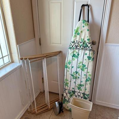 CLOTHES DRYING RACK, IRONING BOARD, BLACK & DECKER - THE CLASSIC STEAM AND DRY IRON AND WASTE BASKET