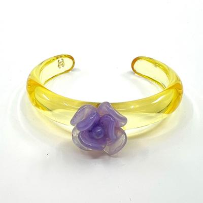 487 CHANEL Translucent x Purple 01P Camellia Rose Flower Bangle Bracelet