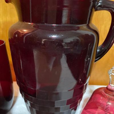 Ruby, red pitcher and four glass set