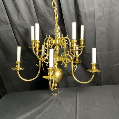 Lot T 600 1930’s Vintage Brass Ten Light Chandelier