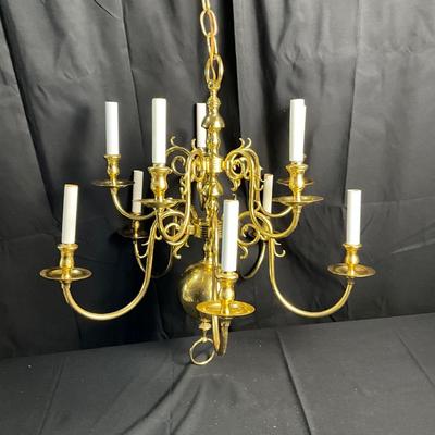 Lot T 600 1930’s Vintage Brass Ten Light Chandelier