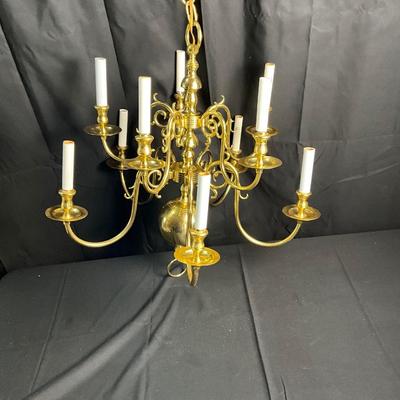 Lot T 600 1930’s Vintage Brass Ten Light Chandelier