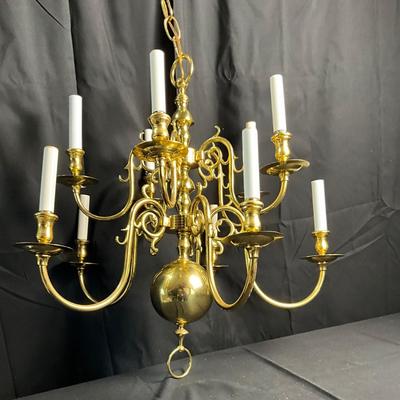 Lot T 600 1930’s Vintage Brass Ten Light Chandelier