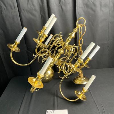 Lot T 600 1930’s Vintage Brass Ten Light Chandelier