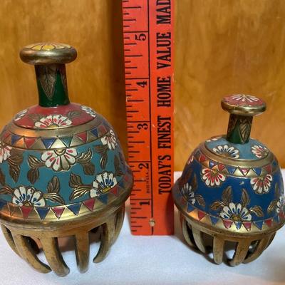 Brass and enamel elephant claw bells