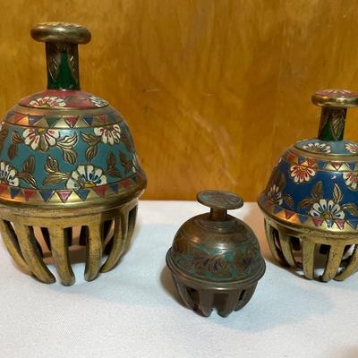 Brass and enamel elephant claw bells