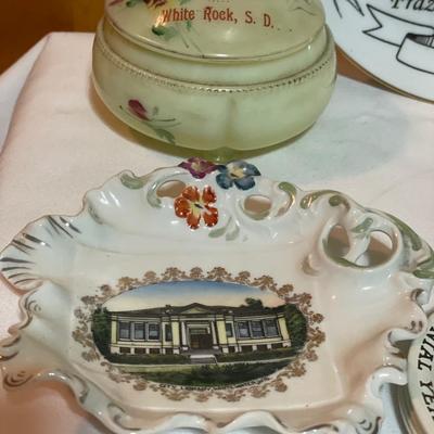 Vintage plates and amber glass