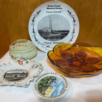 Vintage plates and amber glass