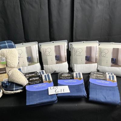 Lot U 611. NWT Four White Project 62 Blackout Curtain (50”x84”) & NWT Six Eclipse Blue Blackout Curtains, NWT Woolrich Down...