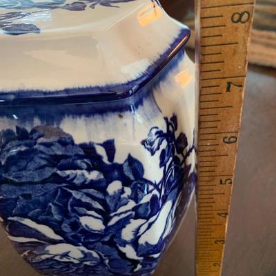 Blue Staffordshire England Ironstone Covered Tea Caddy