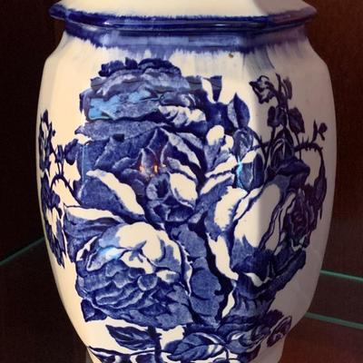 Blue Staffordshire England Ironstone Covered Tea Caddy