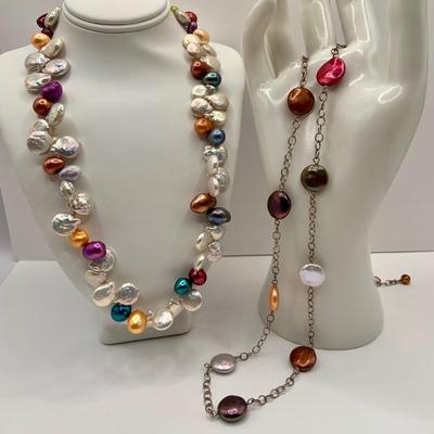 LOT2: Collection of 2 Colorful Honora Pearl Necklaces 16" & 18"