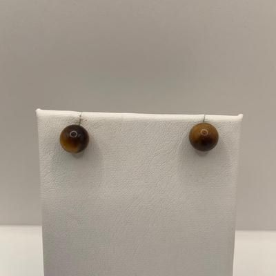 LOT 3: Collection of Tiger-eye Beaded Jewelry: 24" Strand of Tiger-eye Beads, Matching Stretch Bracelet, Pierced Earrings w 14k Gold...