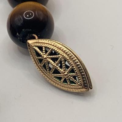 LOT 3: Collection of Tiger-eye Beaded Jewelry: 24" Strand of Tiger-eye Beads, Matching Stretch Bracelet, Pierced Earrings w 14k Gold...