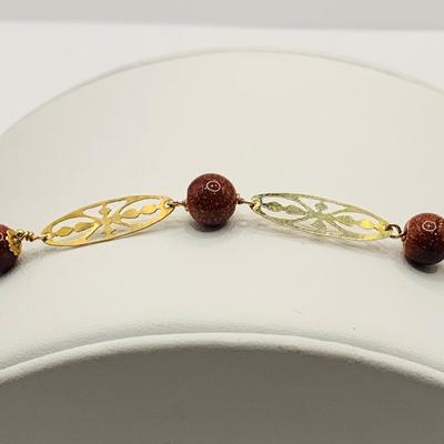 LOT 5: Gold (14K) Filigree and Beaded Bracelet - 3.87 gtw
