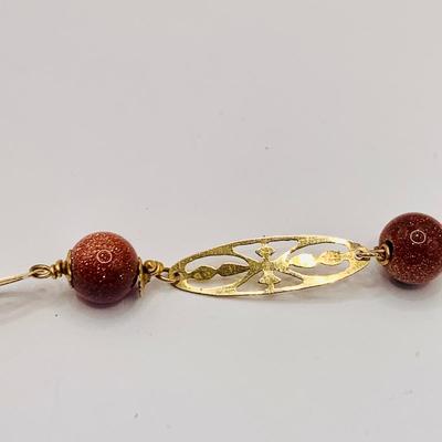 LOT 5: Gold (14K) Filigree and Beaded Bracelet - 3.87 gtw