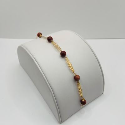 LOT 5: Gold (14K) Filigree and Beaded Bracelet - 3.87 gtw