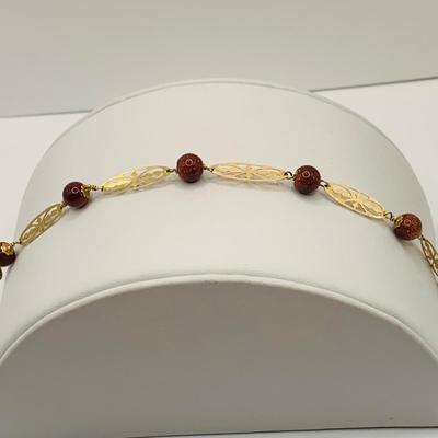 LOT 5: Gold (14K) Filigree and Beaded Bracelet - 3.87 gtw