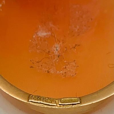 LOT 10: Piece of New Old Stock - "The Three Graces" - Carved Shell Cameo Pendant Brooch Set in 14K Italy Gold