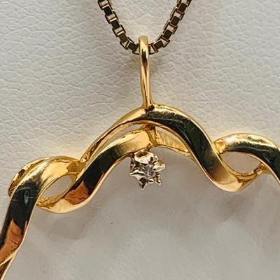 LOT 13: 14KP (Plumb) Charm Holder with Diamond Chip on a 14K Gold Italy Box Chain 24" Long 6gtw