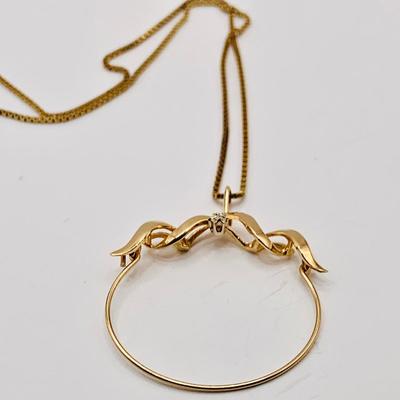 LOT 13: 14KP (Plumb) Charm Holder with Diamond Chip on a 14K Gold Italy Box Chain 24" Long 6gtw