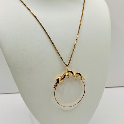 LOT 13: 14KP (Plumb) Charm Holder with Diamond Chip on a 14K Gold Italy Box Chain 24" Long 6gtw