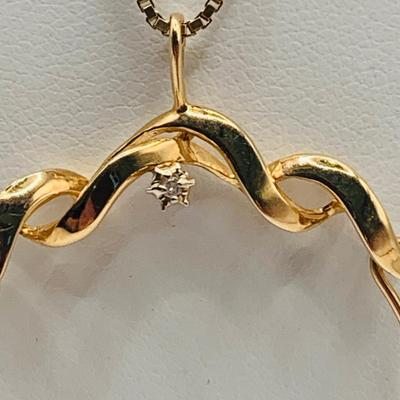 LOT 13: 14KP (Plumb) Charm Holder with Diamond Chip on a 14K Gold Italy Box Chain 24" Long 6gtw