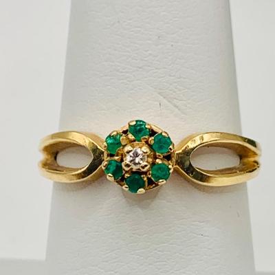 LOT 16: Lovely 14K Gold Diamond Ring with Emerald Halo Size 6.5, 2.8 gtw
