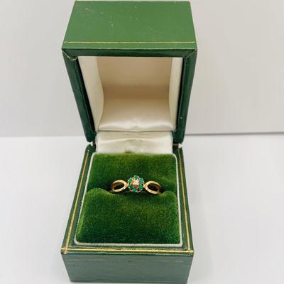 LOT 16: Lovely 14K Gold Diamond Ring with Emerald Halo Size 6.5, 2.8 gtw