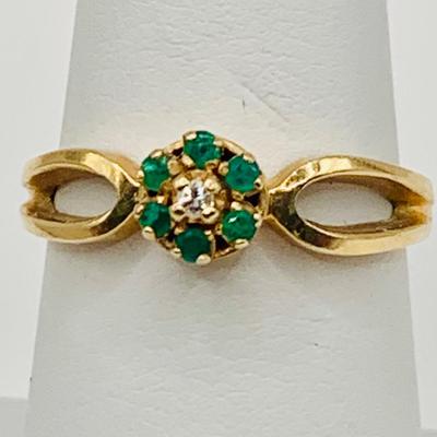 LOT 16: Lovely 14K Gold Diamond Ring with Emerald Halo Size 6.5, 2.8 gtw