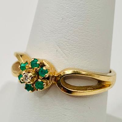 LOT 16: Lovely 14K Gold Diamond Ring with Emerald Halo Size 6.5, 2.8 gtw