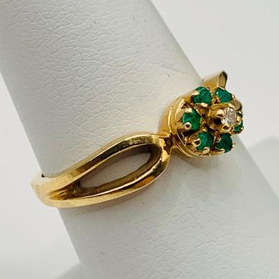 LOT 16: Lovely 14K Gold Diamond Ring with Emerald Halo Size 6.5, 2.8 gtw
