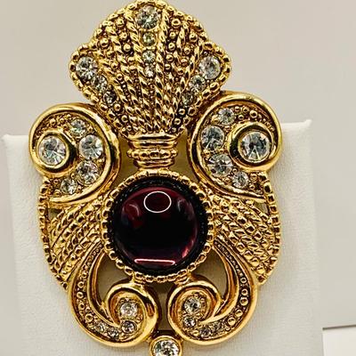 LOT:20: Jeff Lieb Purple Cabochon Pearl Drop Brooch and More Jeweled Pins and Brooches