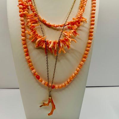 LOT 21: Colorful Collection of Beaded Necklaces, Branch Coral Necklaces, 925 Gold and Coral Pin and Fresh Water Pearl Necklaces and More