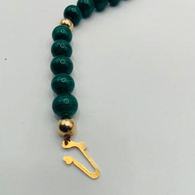 LOT23: Long Strand of Round Malachite 17" & Gold-tone Beaded Necklace with Gold-tone Clasp and Malachite Nugget 20"...