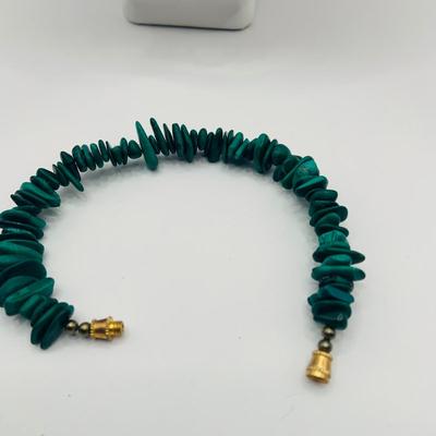 LOT23: Long Strand of Round Malachite 17" & Gold-tone Beaded Necklace with Gold-tone Clasp and Malachite Nugget 20"...