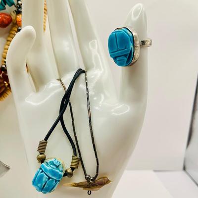 LOT:25: Natural Stone Beaded/Glass Necklaces, Pendant & Ring
