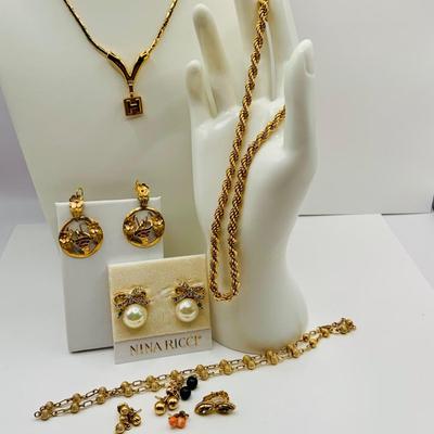 LOT:26: Lot of Beautiful Gold Tone Fashion Jewelry by Monet, Nina Ricci and More