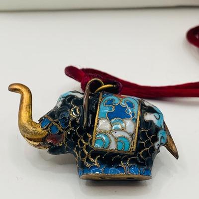 LOT 27: Collection of Beaded Fashion Jewelry Necklaces Featuring a Cloissonne Elephant Pendant on a Silk Cord and More