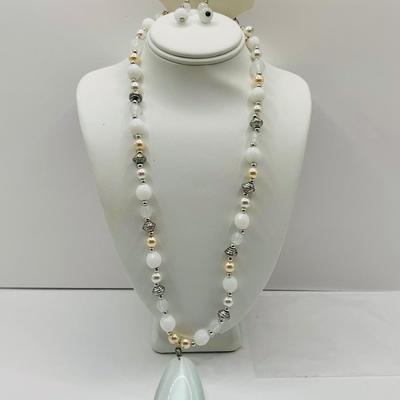 LOT 27: Collection of Beaded Fashion Jewelry Necklaces Featuring a Cloissonne Elephant Pendant on a Silk Cord and More
