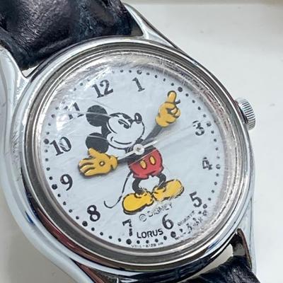 LOT 55J: Three Disney Mickey Mouse (Lorus / Ingersoll) Watches and One Stars and Stripes Mickey Mouse Pin