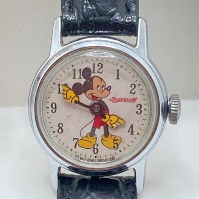 LOT 55J: Three Disney Mickey Mouse (Lorus / Ingersoll) Watches and One Stars and Stripes Mickey Mouse Pin